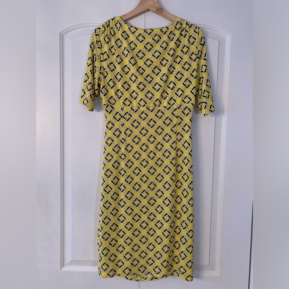 Lauren Ralph Lauren Dress Size 10 Faux Wrap Cinched Side Yellow Squares Midi - Picture 5 of 13